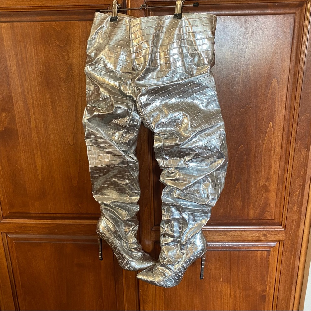 Thigh high croc slouch stiletto boots size 7